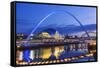 England, Tyne and Wear, Gateshead, Newcastle, Gateshead Millenium Bridge and Newcastle Skyline-Steve Vidler-Framed Stretched Canvas