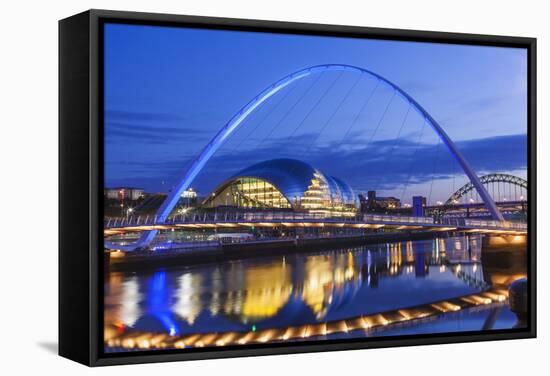 England, Tyne and Wear, Gateshead, Newcastle, Gateshead Millenium Bridge and Newcastle Skyline-Steve Vidler-Framed Stretched Canvas