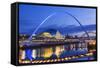 England, Tyne and Wear, Gateshead, Newcastle, Gateshead Millenium Bridge and Newcastle Skyline-Steve Vidler-Framed Stretched Canvas