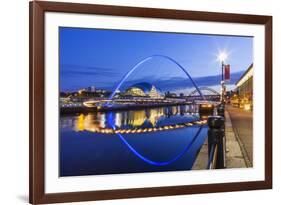 England, Tyne and Wear, Gateshead, Newcastle, Gateshead Millenium Bridge and Newcastle Skyline-Steve Vidler-Framed Photographic Print