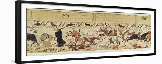 English and French Soldiers Fall Side by Side in Battle, Detail from the Bayeux Tapestry-null-Framed Giclee Print