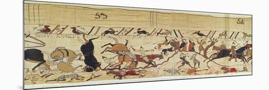 English and French Soldiers Fall Side by Side in Battle, Detail from the Bayeux Tapestry-null-Mounted Giclee Print