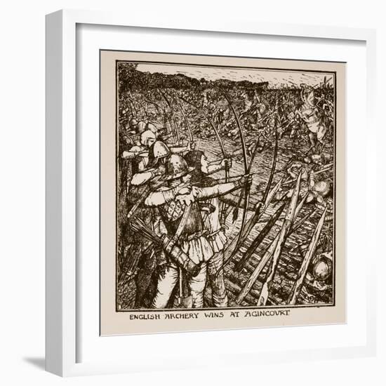 English Archery Wins at Agincourt, Illustration from 'A History of England'-Henry Justice Ford-Framed Giclee Print