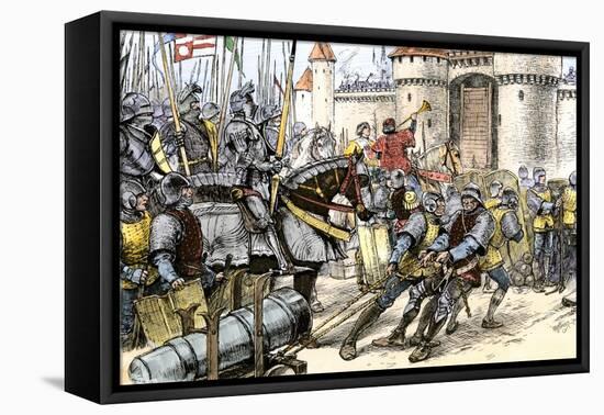 English Army of Edward IIII Attacking Calais during the Hundred Years War Wiith France, c.1347-null-Framed Stretched Canvas