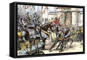 English Army of Edward IIII Attacking Calais during the Hundred Years War Wiith France, c.1347-null-Framed Stretched Canvas