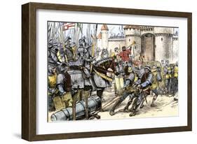 English Army of Edward IIII Attacking Calais during the Hundred Years War Wiith France, c.1347-null-Framed Giclee Print
