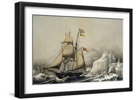 English Barquentine Schooner Rounding Quay, Colour Lithograph by Louis Lebreton, 19th Century-null-Framed Giclee Print