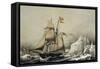 English Barquentine Schooner Rounding Quay, Colour Lithograph by Louis Lebreton, 19th Century-null-Framed Stretched Canvas