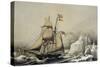 English Barquentine Schooner Rounding Quay, Colour Lithograph by Louis Lebreton, 19th Century-null-Stretched Canvas