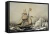 English Barquentine Schooner Rounding Quay, Colour Lithograph by Louis Lebreton, 19th Century-null-Framed Stretched Canvas