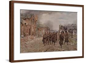 English Brigade Entering Village of Neuve Chapelle, Near Calais, after Clashes of March 1915-null-Framed Giclee Print