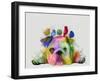 English Bulldog and Birds, Rainbow Splash-Fab Funky-Framed Art Print