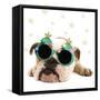 English Bulldog Lying Down Wearing Christmas Glasses-null-Framed Stretched Canvas