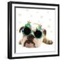 English Bulldog Lying Down Wearing Christmas Glasses-null-Framed Photographic Print