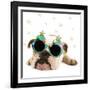 English Bulldog Lying Down Wearing Christmas Glasses-null-Framed Photographic Print