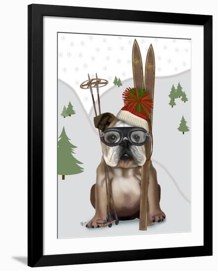 English Bulldog, Skiing-Fab Funky-Framed Art Print