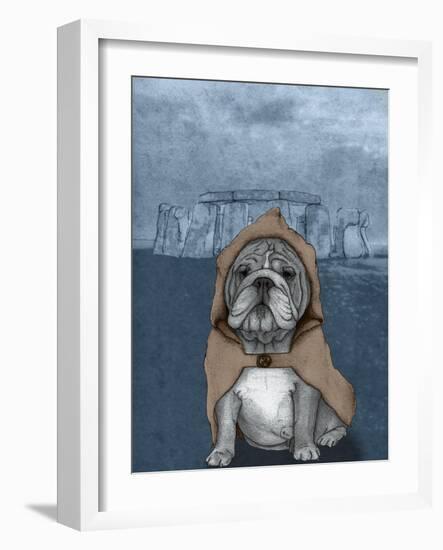 English Bulldog with Stonehenge-Barruf-Framed Art Print