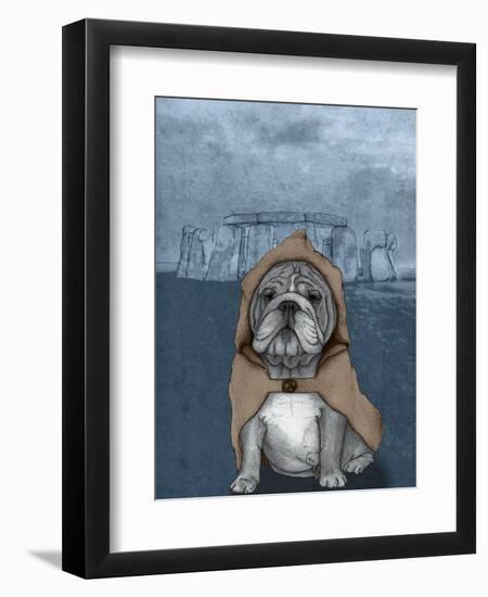 English Bulldog with Stonehenge-Barruf-Framed Art Print