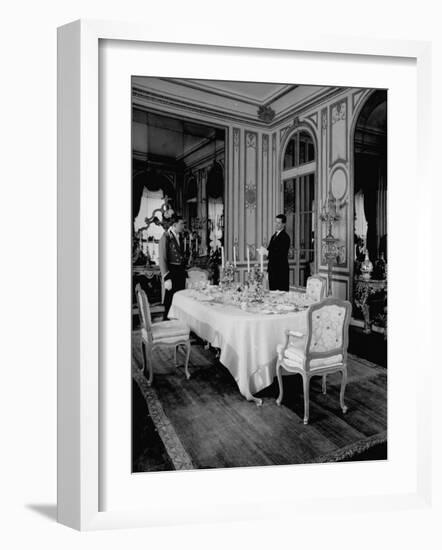 English Butler Giving Last Minute Instructions to the First Footman-null-Framed Photographic Print