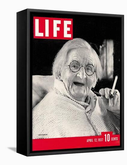 English Centenarian Smoking a Cigarette, April 12, 1937-null-Framed Stretched Canvas