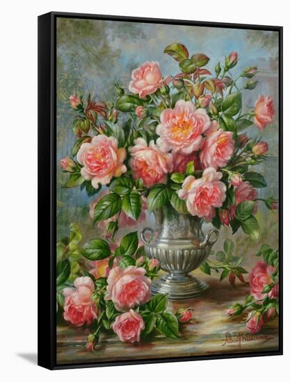 English Elegance Roses in a Silver Vase-Albert Williams-Framed Stretched Canvas