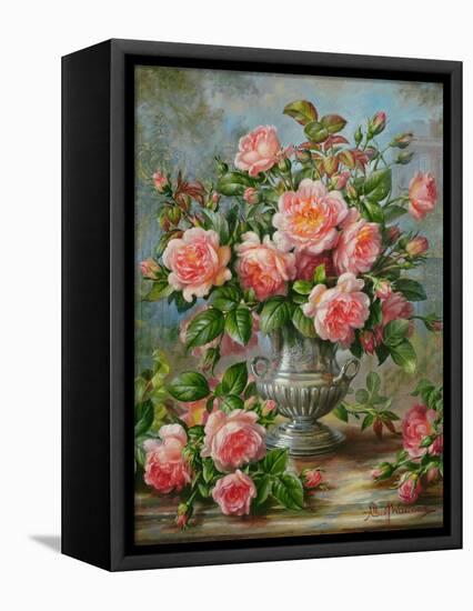 English Elegance Roses in a Silver Vase-Albert Williams-Framed Stretched Canvas