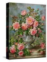 English Elegance Roses in a Silver Vase-Albert Williams-Stretched Canvas