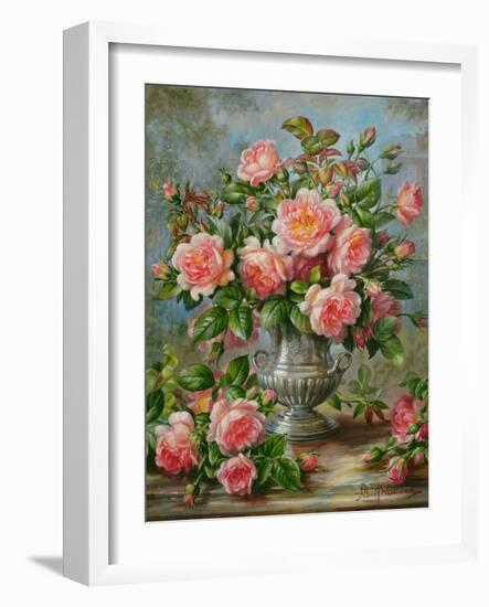 English Elegance Roses in a Silver Vase-Albert Williams-Framed Giclee Print