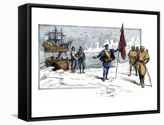 English Explorer John Cabot Landing on the Shore of Canada, c.1484-null-Framed Stretched Canvas