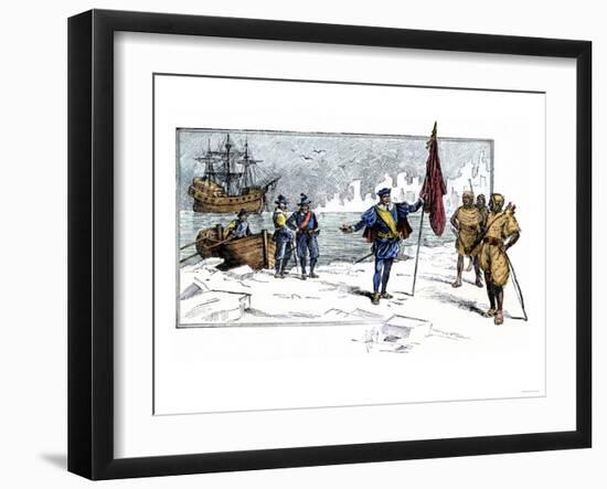 English Explorer John Cabot Landing on the Shore of Canada, c.1484-null-Framed Giclee Print