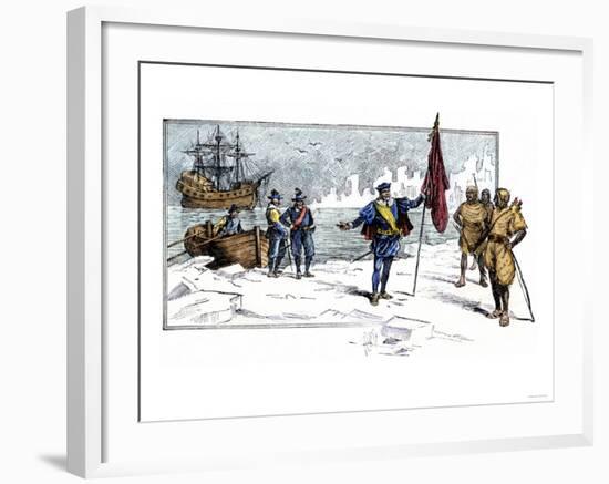 English Explorer John Cabot Landing on the Shore of Canada, c.1484-null-Framed Giclee Print