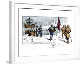 English Explorer John Cabot Landing on the Shore of Canada, c.1484-null-Framed Giclee Print