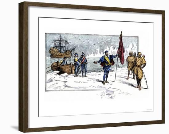 English Explorer John Cabot Landing on the Shore of Canada, c.1484-null-Framed Giclee Print