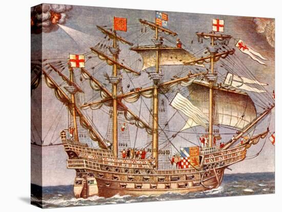 English Fleet's Flag Ship for Spanish Armada Campaign, the 38 Gun Frigate Sailing Ship Ark Royal-null-Stretched Canvas
