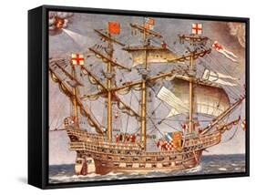 English Fleet's Flag Ship for Spanish Armada Campaign, the 38 Gun Frigate Sailing Ship Ark Royal-null-Framed Stretched Canvas