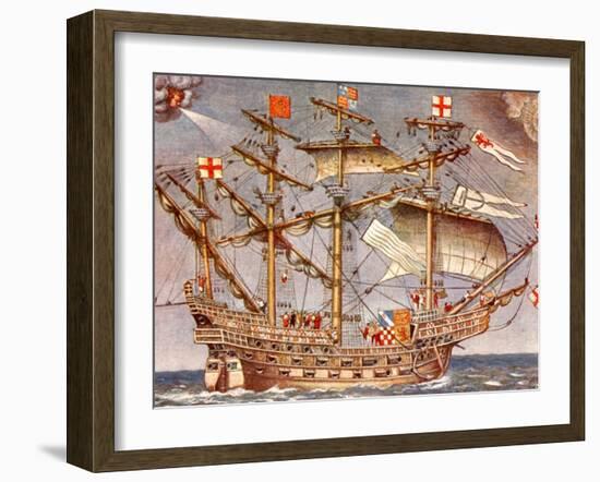 English Fleet's Flag Ship for Spanish Armada Campaign, the 38 Gun Frigate Sailing Ship Ark Royal-null-Framed Photographic Print