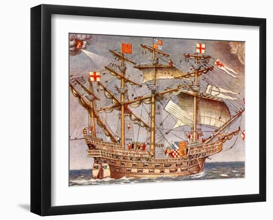 English Fleet's Flag Ship for Spanish Armada Campaign, the 38 Gun Frigate Sailing Ship Ark Royal-null-Framed Photographic Print