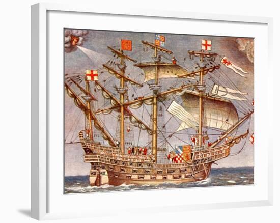 English Fleet's Flag Ship for Spanish Armada Campaign, the 38 Gun Frigate Sailing Ship Ark Royal-null-Framed Photographic Print