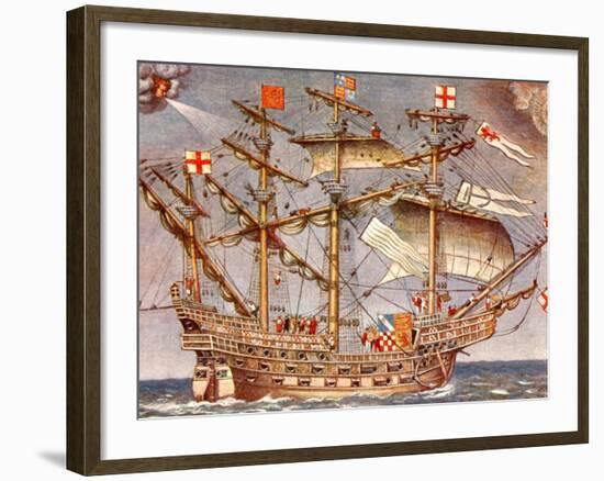 English Fleet's Flag Ship for Spanish Armada Campaign, the 38 Gun Frigate Sailing Ship Ark Royal-null-Framed Photographic Print