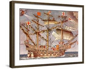 English Fleet's Flag Ship for Spanish Armada Campaign, the 38 Gun Frigate Sailing Ship Ark Royal-null-Framed Photographic Print