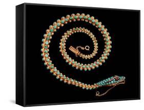 English Gold Snake Necklace, with Pave Set Diamonds, Garnets and Turquoises, 1844-null-Framed Stretched Canvas