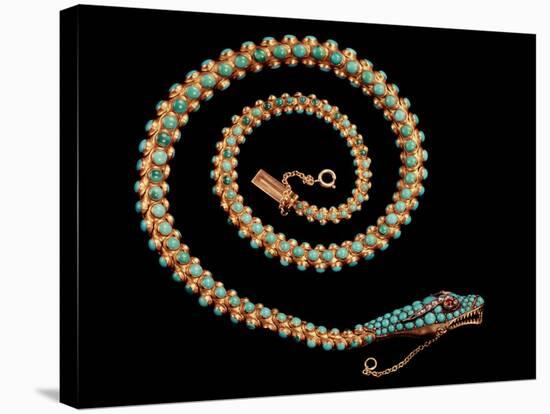 English Gold Snake Necklace, with Pave Set Diamonds, Garnets and Turquoises, 1844-null-Stretched Canvas