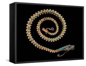 English Gold Snake Necklace, with Pave Set Diamonds, Garnets and Turquoises, 1844-null-Framed Stretched Canvas