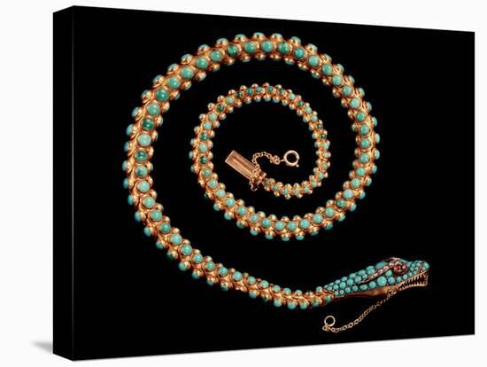 English Gold Snake Necklace, with Pave Set Diamonds, Garnets and Turquoises, 1844-null-Stretched Canvas