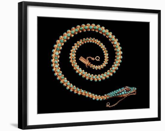 English Gold Snake Necklace, with Pave Set Diamonds, Garnets and Turquoises, 1844-null-Framed Giclee Print