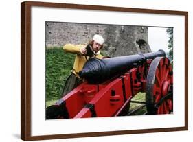 English Gunner Loading Cannon, Tudor Period 16th Century, Historical Re-Enactment-null-Framed Giclee Print