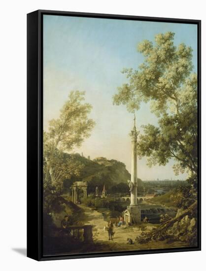 English Landscape Capriccio with a Column, c.1754-Canaletto-Framed Stretched Canvas