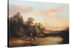 English Landscape with Cottage and Stream, 1860-Edward Charles Williams-Stretched Canvas