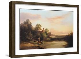 English Landscape with Cottage and Stream, 1860-Edward Charles Williams-Framed Giclee Print