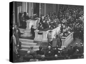 English Prime Minister Winston Churchill Adressesing the Us Congress-Myron Davis-Stretched Canvas